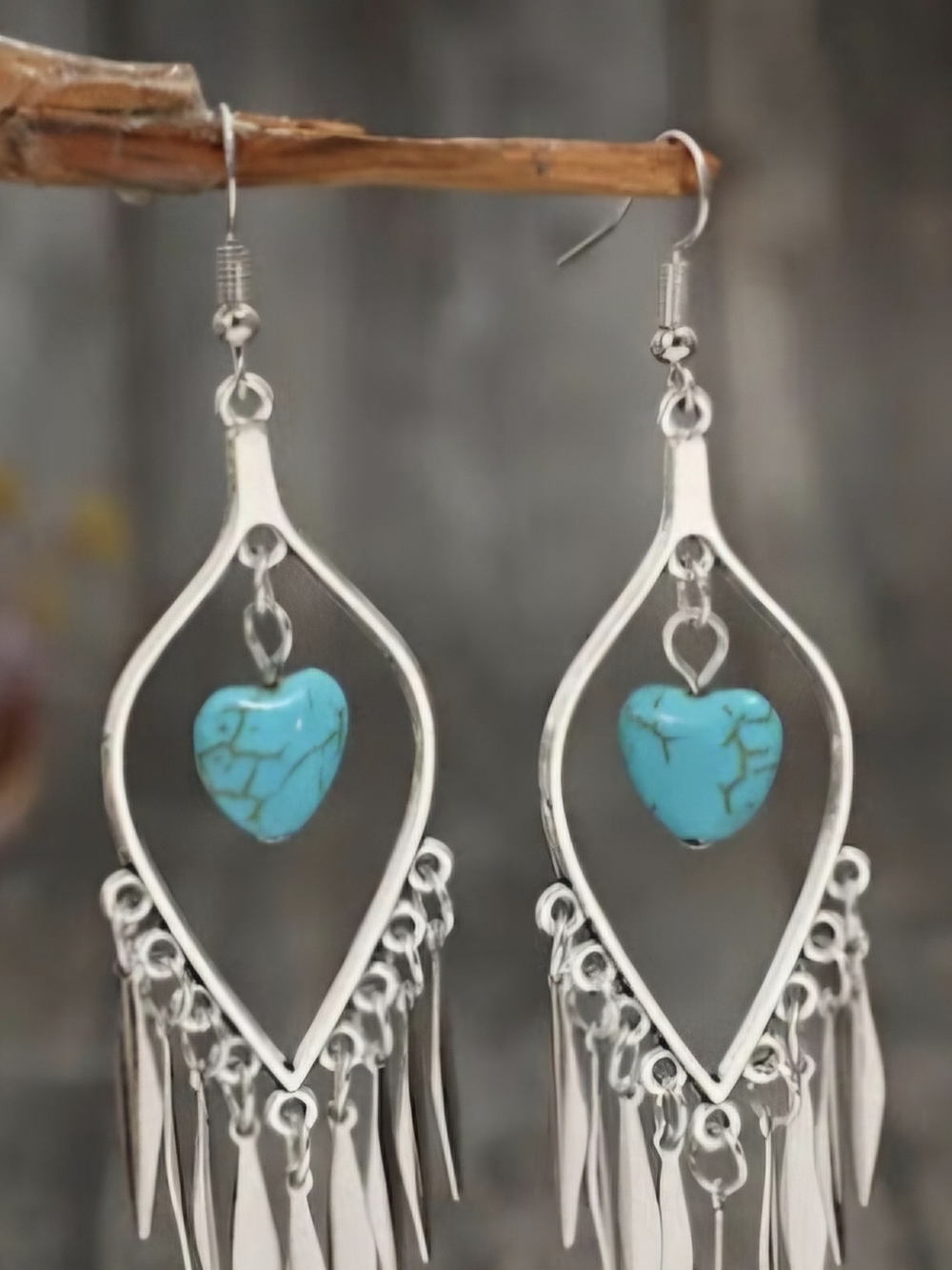 Chloe Silver-Tone Dangle Earrings with Turquoise Heart